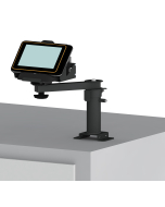 Countertop Fixed Pedestal Mount with a 6" riser, adjustable 8" arm and panning head for a MICROS 720 Tablet with drop in charger