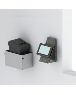 Tilting Wall Mount for semi-permanent support of a MICROS 720 Tablet. Shown with optional PN 80691 Printer Wall Mount with Storage Compartment