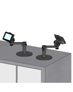 Countertop Movable Pedestal Mount with a 6" riser, adjustable 8" arm and pan and tilt head for semi-permanent support of a MICROS 720 Tablet