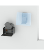 Universal VESA screen tilting wall mount with a printer shelf