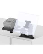 Countertop Fixed Pedestal Mount with one 3" & one 6" Riser, two 8" Arms, one 75/100mm VESA Screen Pan and Tilt Head, and a Flat Printer Tray