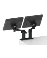 Countertop Fixed Pedestal Mount with two 6” Risers, two 8” arms, and two 75/100mm VESA Screen Pan and Tilt Heads