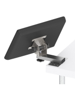 Shelf Edge Mount with one 4” Stainless Steel Arm and Mounting Plate and a Chrome Painted 75/100mm VESA Screen Pan and Tilt Head