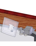 Under Counter Mount with two 3” Risers, two 8” Arms, a 75/100mm VESA Screen Pan and Tilt Head, and a Flat Printer Tray