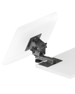 Shelf edge mount with fixed mounting plate adjustable short arm bias VESA pan and tilt head