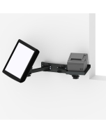 Wall Mount with two 8” arms, a 75/100mm Screen Pan and Tilt Head, and a Flat Printer Tray