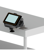 Shelf Edge Mount with fixed 4" stainless steel arm for a MICROS 720 Tablet with drop in charger