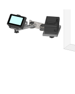 Wall Mount with two adjustable 8" arms and panning heads for a MICROS 720 Tablet with drop in charger and a Flat Printer Tray