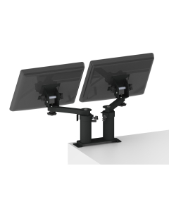 Dual Countertop Fixed Pedestal Mount + 6” Risers + 8” Arms + Any VESA Monitors