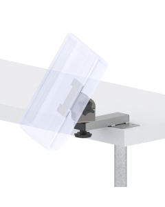 Shelf Edge Mount with one 4” Stainless Steel Arm and Mounting Plate and a Chrome Painted 75/100mm VESA Screen Pan and Tilt Head