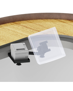 Under Counter Mount with two 8” arms, a 75/100mm Screen Pan and Tilt Head, and a Flat Printer Tray