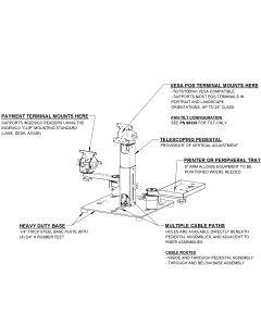 16X16 Countertop Cashier Stand for Any VESA Point of Sale (POS) Terminal (supports 50, 75, 100mm VESA, up to 24” Class, Pan-Tilt) + Printer Tray + Ingenico Payment Reader (Lane, Desk, Axium)